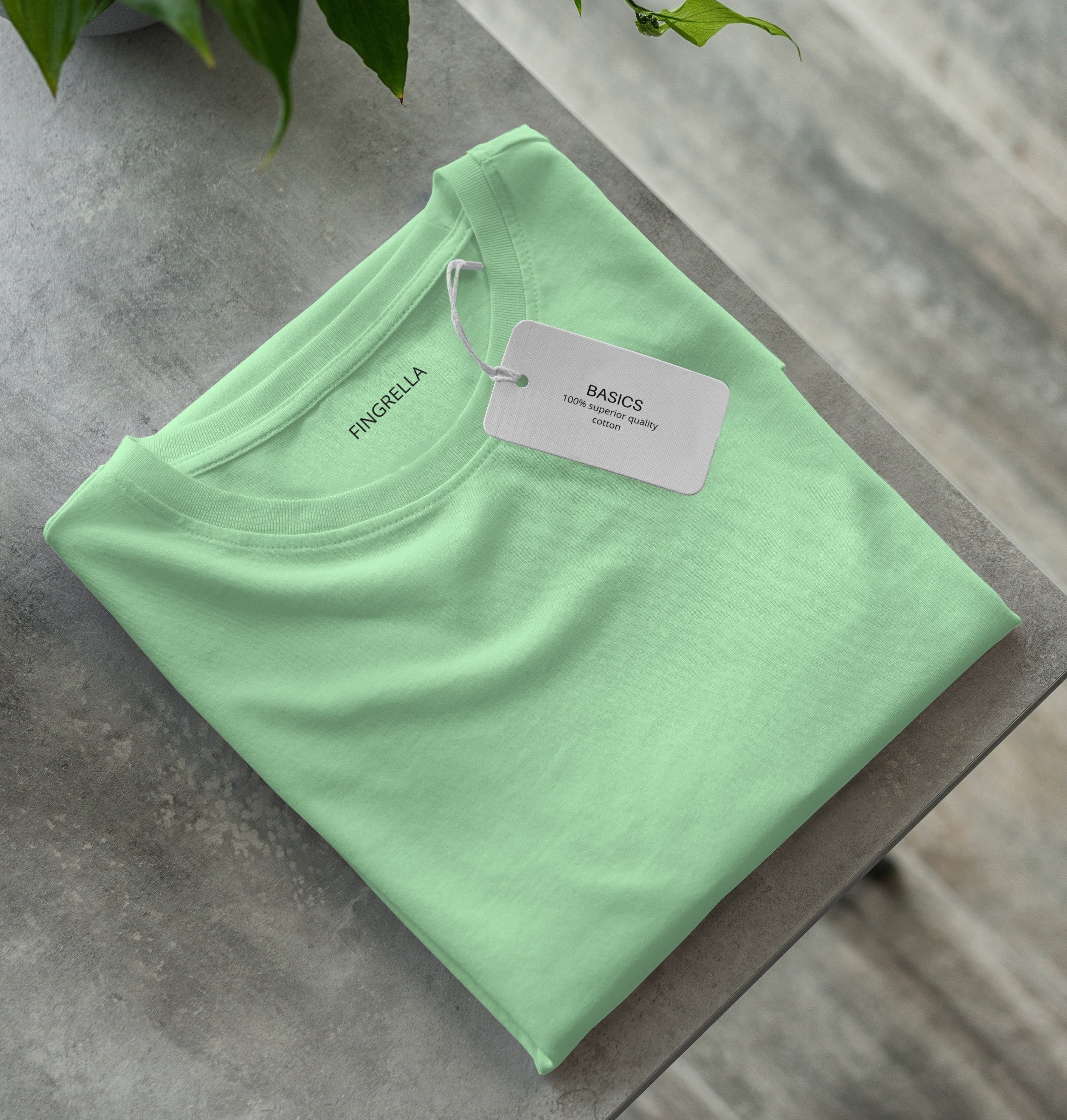 Men mint green regular fit round neck plain cotton t shirt