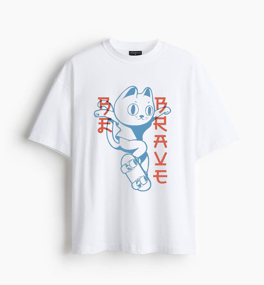 Cat skateboarding - white