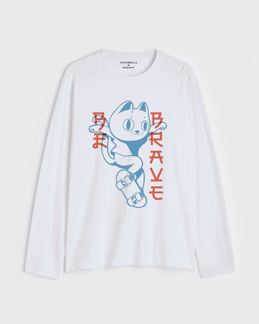 Cat skateboarding - white